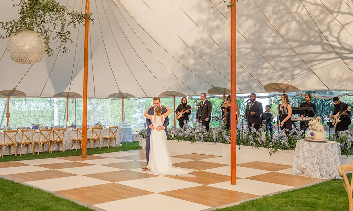 White & Light Wood Checkered Dance Floor